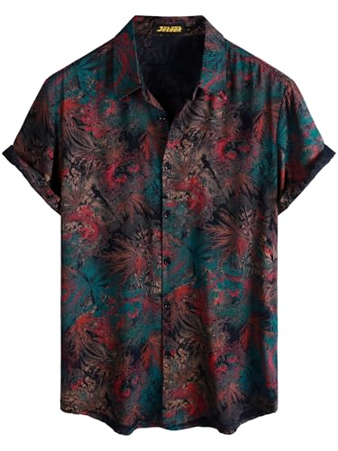 Image of JOTOOK Mens Hawaiian Shirt Short Sleeve Button Down Tropical Shirts Casual Floral Summer Beach Shirt