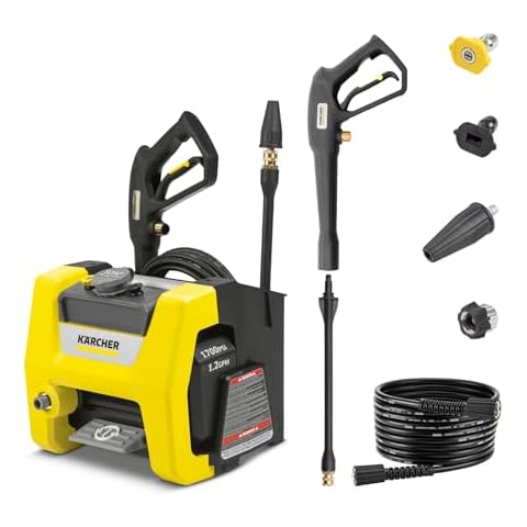 Kärcher Pressure Washer, Detergent Tank, Start/Stop Foot Switch, Onboard Storage Container, 3 Spray Nozzles, 1.46 GPM Max - for Cars, Decks, Patios, Driveways and Siding - K1700 Cube Cover