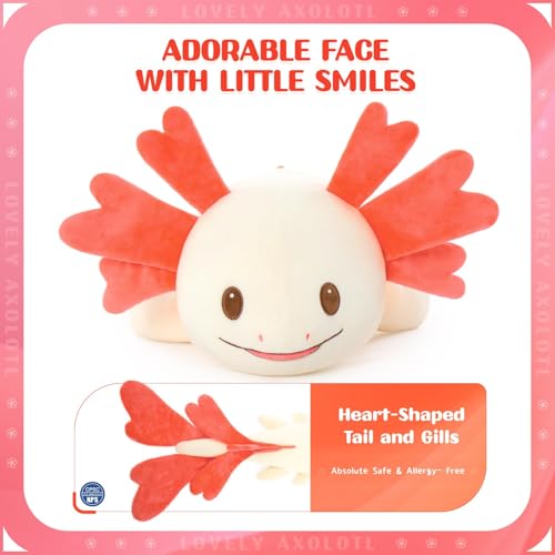 Image of MaoGoLan 44 inch Axolotl Stuffed Animal, Giant Glow in The Dark Axolotl Plush Stuffy for Girl Boy Kid, Long Pink Love Heart Salamander Plush Body Pillow for Birthday, Baby Shower Decor