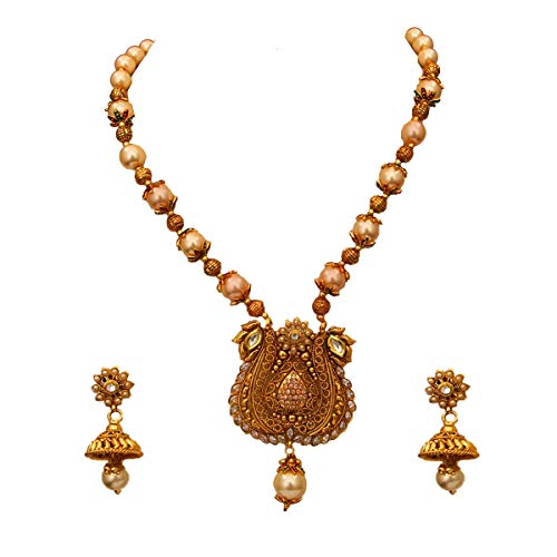 Juego de collar con pendientes Jhumki de perlas de cristal 1