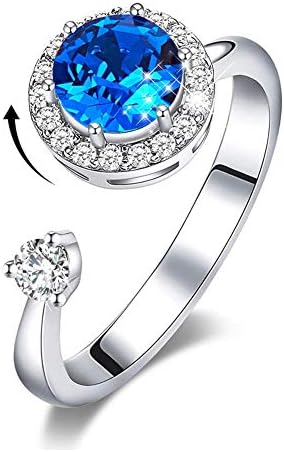 September Birthstone Rings for Girls Womens Birthday Christmas Thanksgiving Gifts Embellished with Crystals from Ocean Ring 18K White Gold Plated Ring for Mom Wife (Blue Crystal Ring)