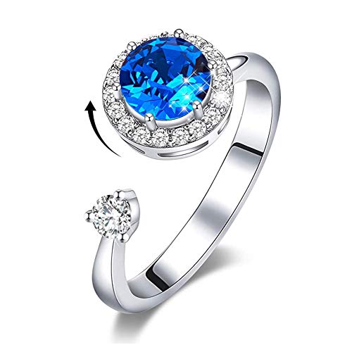 September Birthstone Rings For Girls Womens Birthday Christmas Thanksgiving Gifts Embellished With Crystals From Ocean Ring 18K White Gold Plated Ring For Mom Wife (Blue Crystal Ring) #TOP3