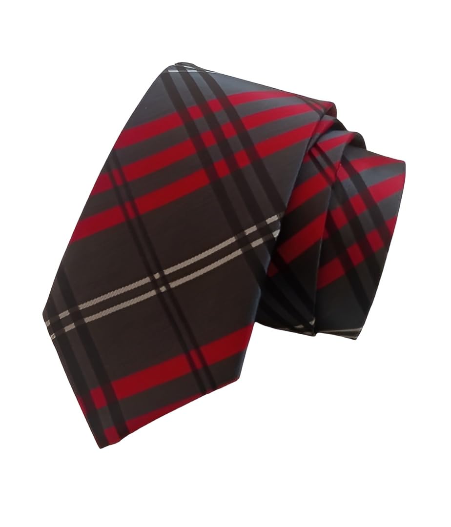 Men's Microfiber Necktie, Red and Grey Plaid Pattern, Classic Formal Wear Accessory,width-3 Inch-image-34