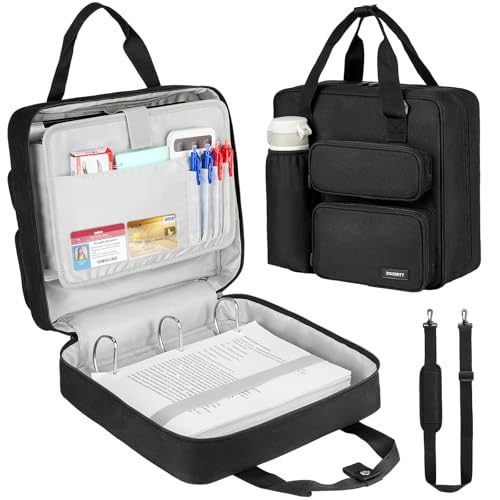 ZIOZERTT Zipper Binder 3 Ring, 500 Sheets Capacity, Binder 2 Inch with Shoulder Strap Fits 13 Inch Laptop for School and Office,Black