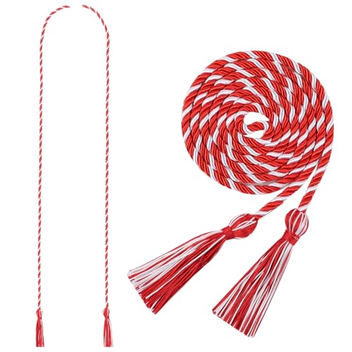 Image of Graduation Honor Cord 68 inch Grad Braided Honor Cords with Tassel Honor Rope Grad Cords for Graduation Students Bachelor Master Doctoral Gown Grad Decor (Red and White)