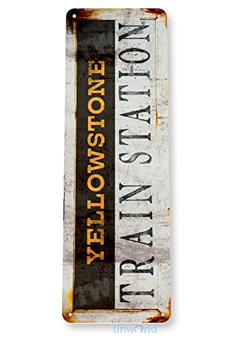 Tinworld Tin Sign: Yellowstone Train Station Rustic Metal Decor Railroad Garage Cave D389