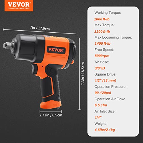 VEVOR 1/2-Inch Air Impact Wrench