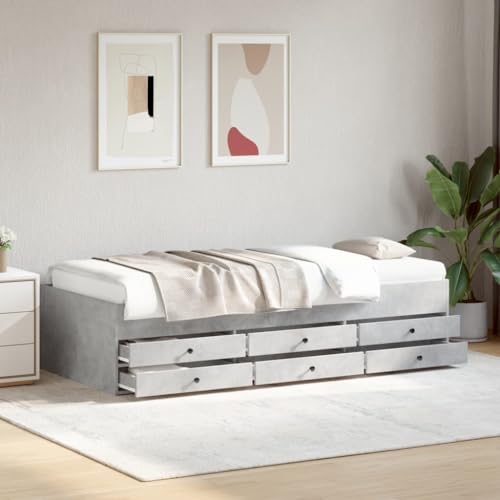 IKAYAA Cama con 6 Cajones, Cama con Almacenaje, Sofá Cama, Somier con Espacio de Almacenamiento, Diván Cama 90 x 190 cm Gris hormigón