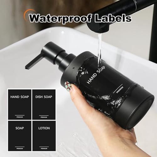 GMISUN Hand Soap Dispenser, 12 Fl oz Black Soap Dispenser Bathroom, 2 Pcs Washing up Liquid Dispenser, Refillable Handwash Dispensers Bottle with Waterproof Labels, Glass Pump Bottle Dispensers - Cosy Home Interiors GMISUN Hand Soap Dispenser, 12 Fl oz Black Soap Dispenser Bathroom, 2 Pcs Washing up Liquid Dispenser, Refillable Handwash Dispensers Bottle with Waterproof Labels, Glass Pump Bottle Dispensers - Image 4