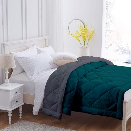 Image of 600 GSM Heavy Winter Double Bed Comforter | Microfiber, Breathable, Reversible,Soft, Lightweight & Machine Washable Comforter for Double Bed 90x100 Inch - TealDark Grey