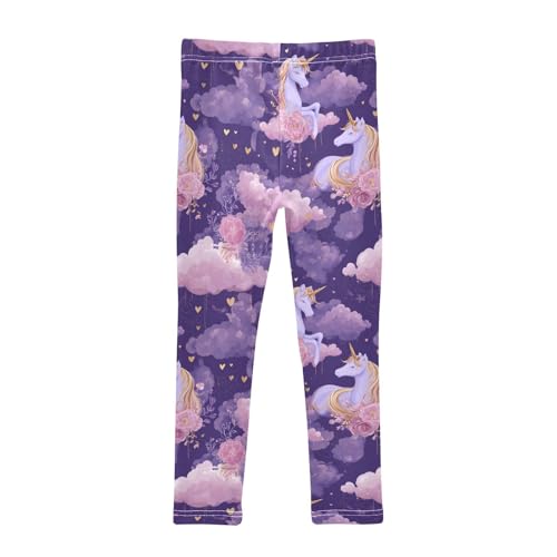 Cute Purple Unicorn Rose Flowers Girls Leggings Kids Yoga Pants Dance Active Tights 4T2