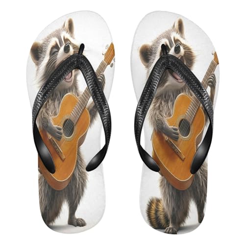 STAYTOP Raccoon Playing Guitar Flip Flops Sandals of Men's & Women's,Sandals Beach Slippers Shower Slides