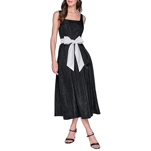 Robe trapèze brillante KARL LAGERFELD bicolore avec ceinture taille 46