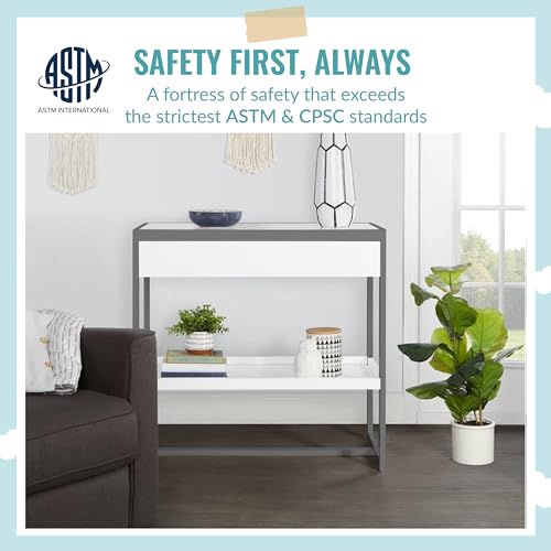 Image of Dream On Me Arlo Changing Table with Pad & Safety Strap - Steel Grey | Solid New Zealand Pinewood, Non-Toxic Finish, Spacious Fixed Storage Shelf for Diapers, Water-Resistant 1 inch Pad
