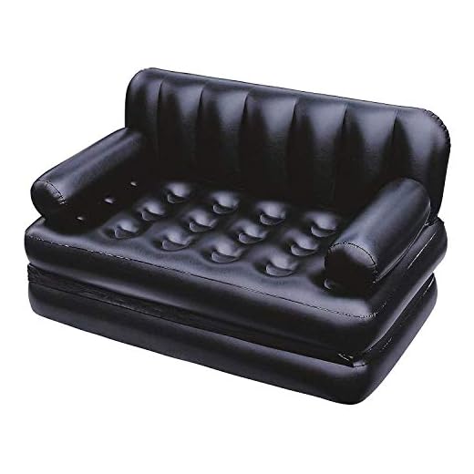 Leonardo 5 in 1 Inflatable Three Seater Queen Size Air Sofa Cum Bed with Pump Black Air Sofa Bed Couch