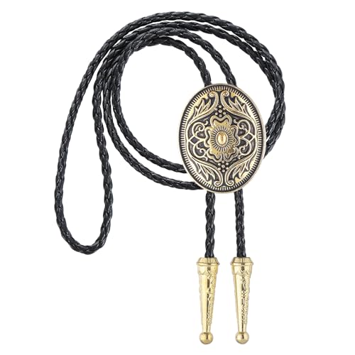 Image of GelConnie Floral Bolo Tie for Men Womens Bolo Tie Necklace Native American Black Men's Bolo Ties Western Cowboy Bolero Ties