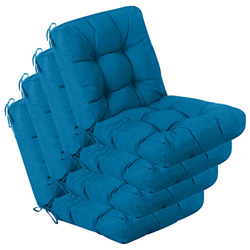 Image of QILLOWAY Outdoor Chair Cushion for Patio Furniture, Waterproof Patio Cushions Set of 4 with Ties, Fade Resistant Replacement Pads for Outdoor Rocking Chairs,Peacock Blue