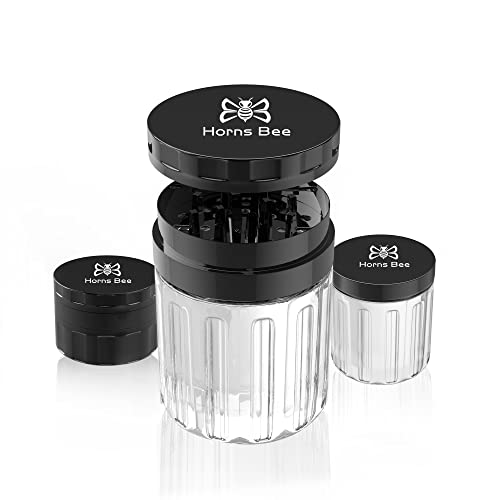 Horns Bee Herb Grinder Containers - Multipurpose Metal Spice Mill with Stash Jar, All-in-One Air Tight Sealable Containers, 2.2'' Sharpstone Grinder, with Accessories and Carrying Pouch Horns Bee Herb Grinder Containers - Multipurpose Metal Spice Mill with Stash Jar, All-in-One Air Tight Sealable Containers, 2.2'' Sharpstone Grinder, with Accessories and Carrying Pouch
