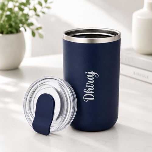 Image of Giftana Personalized Coffee Tumbler with Name, Customized Travel Mug with Lid, Coffee Mug for Men and Women, Birthday Gifts, Valentine's Day Gift, Corporate Gifts for Employee (Blue 350ml)