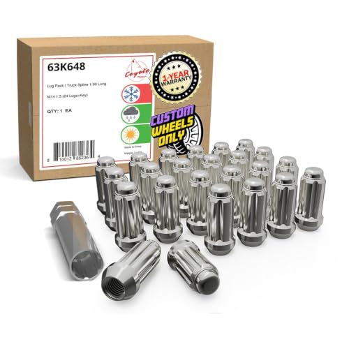 Image of Wheel Accessories Parts 24 Pcs M14x1.50 14x1.50 Thread Truck 2.00 inch Long Spline Lug Nuts Chrome 6 Spline Hex Fits Chevy GMC Silverado Sierra RAM 1500 Ford F-150 with Aftermarket Wheels