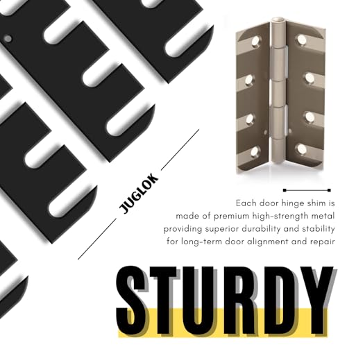 Image of Heavy Duty Door Hinge Shims 12 Pack (C-Shape Slot with Offset Screw Layout), High-Strength Metal Shims with Anti-Corrosion Coating for Door Alignment & Repair, Residential & Commercial Use (4.5 Inch)