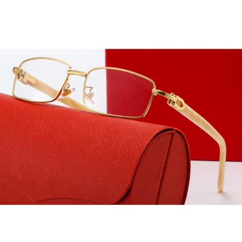 Image of Retro 90's Large Luxury Men's Classic Square Full Gold Frame Eye Glasses Vintage Tan Arm Rectangle Hip Hop Clear Lens Eye Glasses For Men