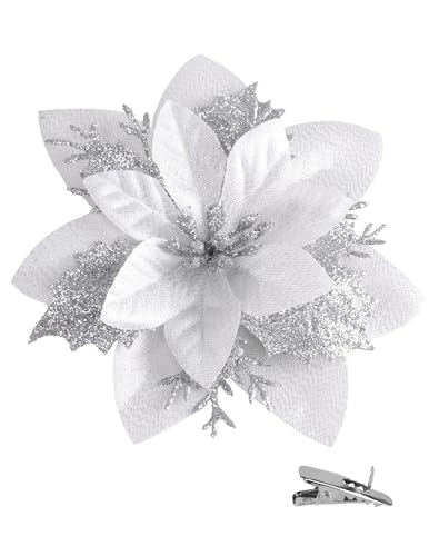 Nullyda 20 Pieces Poinsettia Flower Artificial Christmas Tree Decorations Wedding Flowers...