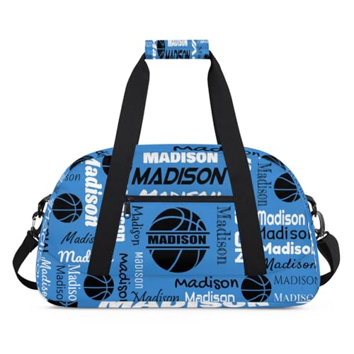 Custom Basketball Bags Gym Duffel Bag for Men, Personalized Name Travel Sport Bags Customized Balls Weekender Bag, Blue