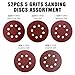 52 Pack 5 Inch 8-Hole Hook and Loop Sanding Discs Sandpaper Red Round 60 80 120 220 320 Mixed Grits Sandpaper for Random Orbital Sander