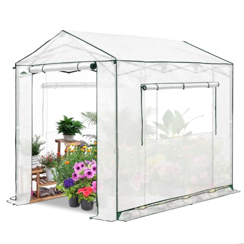 Image of EAGLE PEAK 8x6 Pop Up Walk in Greenhouse, Easy Setup, Gable Roof, White