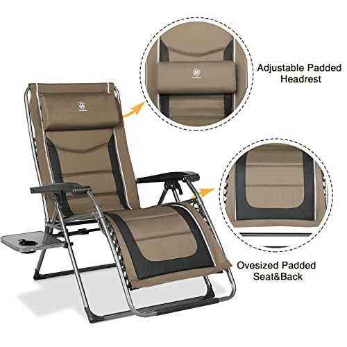 Ever Advanced Zero Gravity Lounge Chair With Padded Seat And Back,Oversize Recliner With Adjustable Headrest And Side Table, Support 300 Lbs (Brown) #TOP5