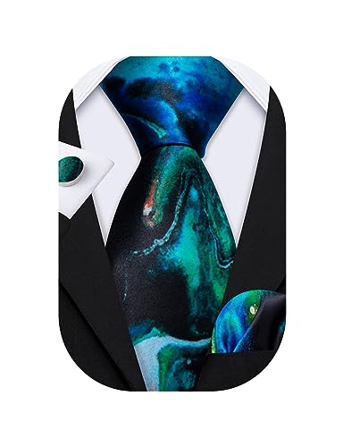 Image of Barry.Wang Classic Mens Ties Silk Necktie Pocket Square Cufflinks Set Woven Designer Wedding Business