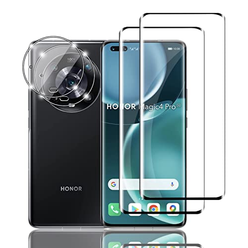 Ydiciv 4 Piezas Protector de pantalla para Honor Magic4 Pro 5G Cristal Templado, 2 Piezas Vidrio Templado HD y 2 Piezas Protector de Lente de Cámara, Dureza 9H, Antihuellas, Sin Burbujas