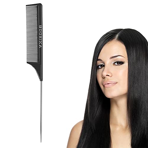 Tail Comb, Rat Tail Hair Comb 100% Anti-static, Heat resistant, Lightweight, Durable with anti-skid paddle and Stainless-Steel Pintail for All Hair Types (Pack of 1)