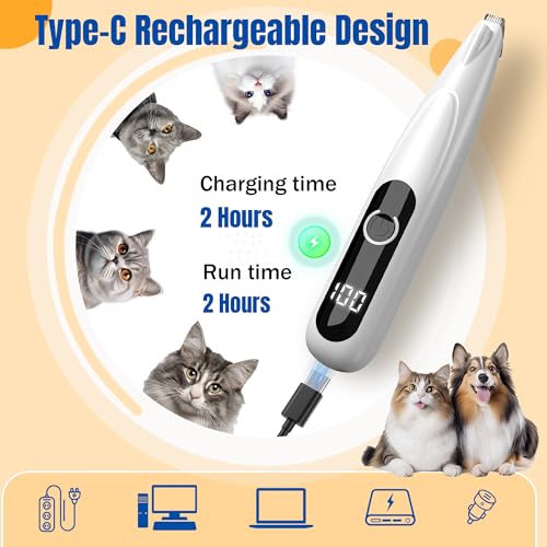 Yeerain Pfotentrimmer für Hunde mit LED-Licht, USB Wiederaufladbar Hundeschermaschine Paw Trim Pro für Hunde und Katze, Leise Hundepfoten Trimmer für Pfoten, Augen, Ohren, Gesicht, Körp