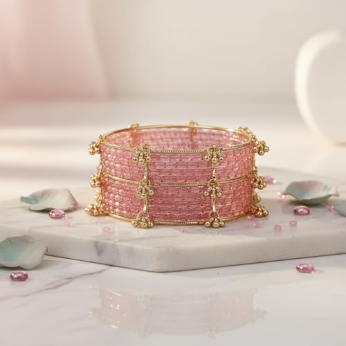 Image of Kashmiri Ghangharoo Glass Bangle Set for Women| Light Weight Bangles | Traditional Transparent Fancy Glass Chudi Set for Wedding, Party|Set Of 16(12 Glass + 4 ghungroo bangles)