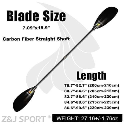Z&J Sport Sea Kayak Paddle Full Carbon With Paddle Bag, Adjustable Recreational Touring Kayak Paddle For Dynamic Kayaking In Ocean, River, Lake (Sk-I) (Straight，210-220Cm) #TOP1