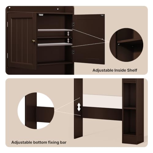Image of Over The Toilet Storage Cabinet, 32.3 inch W, Grey | Over Toilet Bathroom Organizer with Doors, Adjustable Shelves, Toilet Paper Holder, 2 Side Hooks, for Bathroom, Laundry