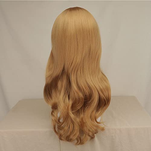 Blonde Middle Part Curly Wig for Girls Women Synthetic for Cosplay Costume Party with Wig Cap Curly Wavy Wig Heat Resistant (Blonde) - Image 3