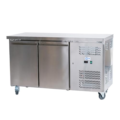 Cleiton® Mesa Fría Refrigerada de 2 Puertas de 136x60 cm Refrigeración Ventilada | Bajo Mostrador Frigorífico de Acero Inoxidable de 228 L y 750 W | Nevera Frigorifica Industrial
