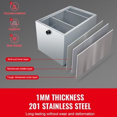 Happybuy Commercial Grease Trap - 40 LBS, Side Inlet, Under Sink, Stainless Steel, 10 GPM, for Restaurant, Canteen, Home Kitchen