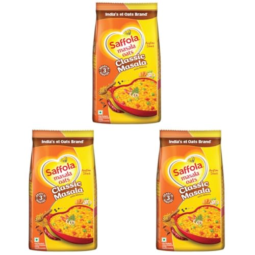 Image of Saffola Masala Oats| 750g | Classic Masala | Tasty, Anytime Snack | Ready in 3 mins | Millets Goodness- with Bajra & Jowar | No maida, No added preservatives | helps manage weight (Pack of 3)