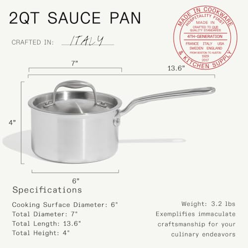 Image of Made In Cookware - 2 QT CeramiClad Non Stick Saucepan with Lid - 5-Ply Stainless Clad with Stay-Cool Handle - Professional Cookware - Crafted in Italy - Induction Compatible