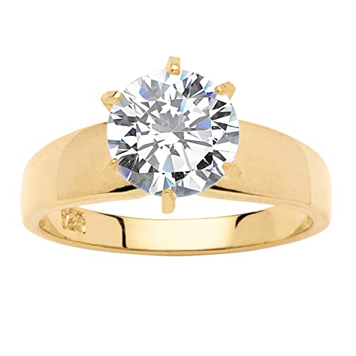 PalmBeach Yellow Gold-plated Sterling Silver Round Cubic Zirconia Solitaire Engagement Ring Sizes 6-10