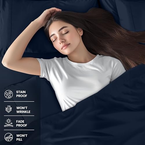 Image of Utopia Bedding Queen Size Sheet Set - 4 Piece Bed Sheets, Soft and Breathable Microfiber, Includes 1 Fitted Sheet, 1 Flat Sheet and 2 Pillowcases - Oeko Tex (Navy) (Pack of 2)