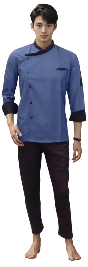 hickory Blue Full sleeves Cooking Chef Coat Side Button Stand Collar Single Breasted Crossneck, Full Sleeves, Snap Button for Men Hotels, Restaurants.-picture-15