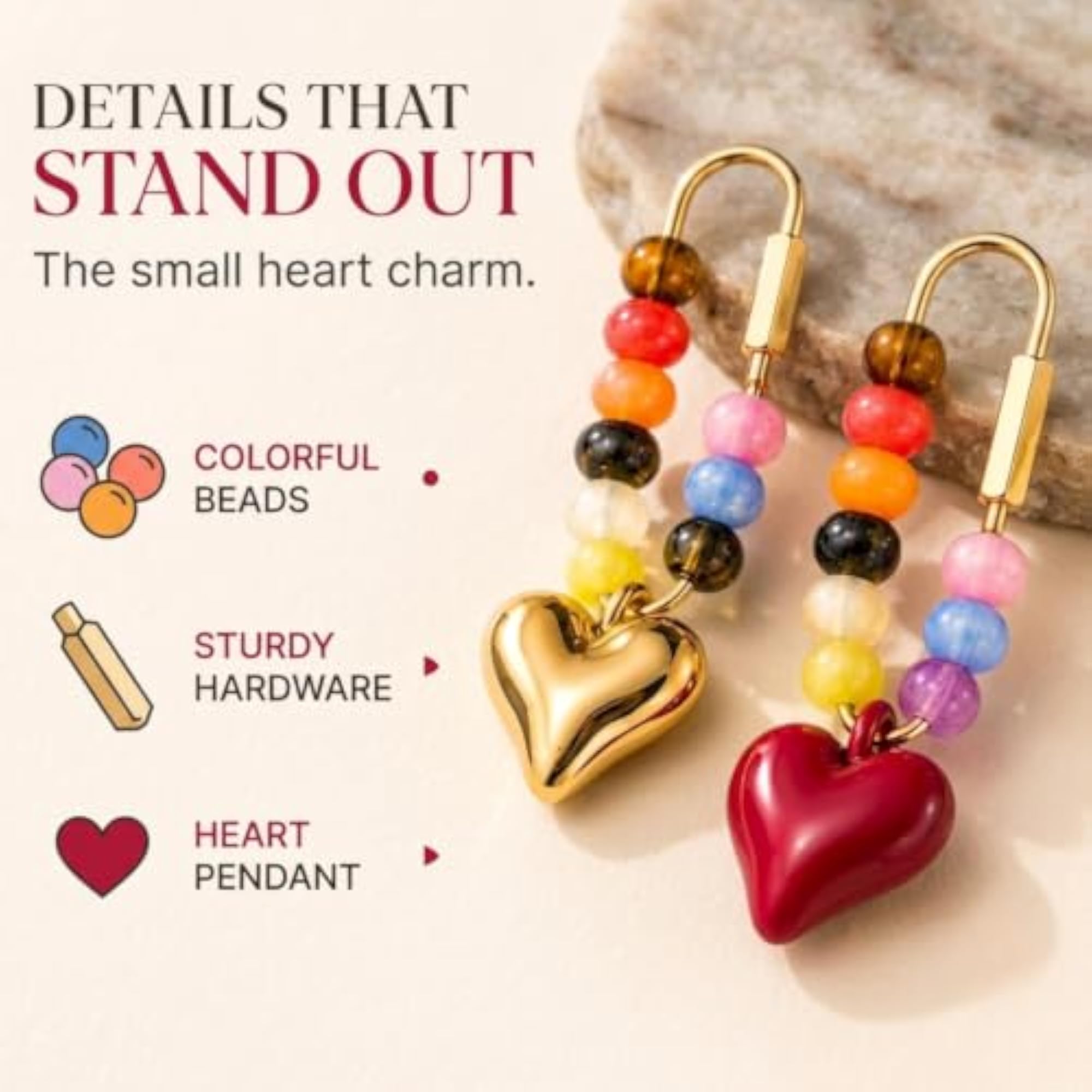 Multicolor Beaded Brass Screw Lock Bag Charm