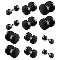 LIQWEI 6 Paar Ohrstecker Schwarz Set, Edelstahl Ohrstecker Stud Set für Herren Männer, 4mm-10mm Creolen Tunnel Schraube Helix Tragus Piercing Ohrringe Hantel Ohr Piercing Fake Ears Plugs Schwarz