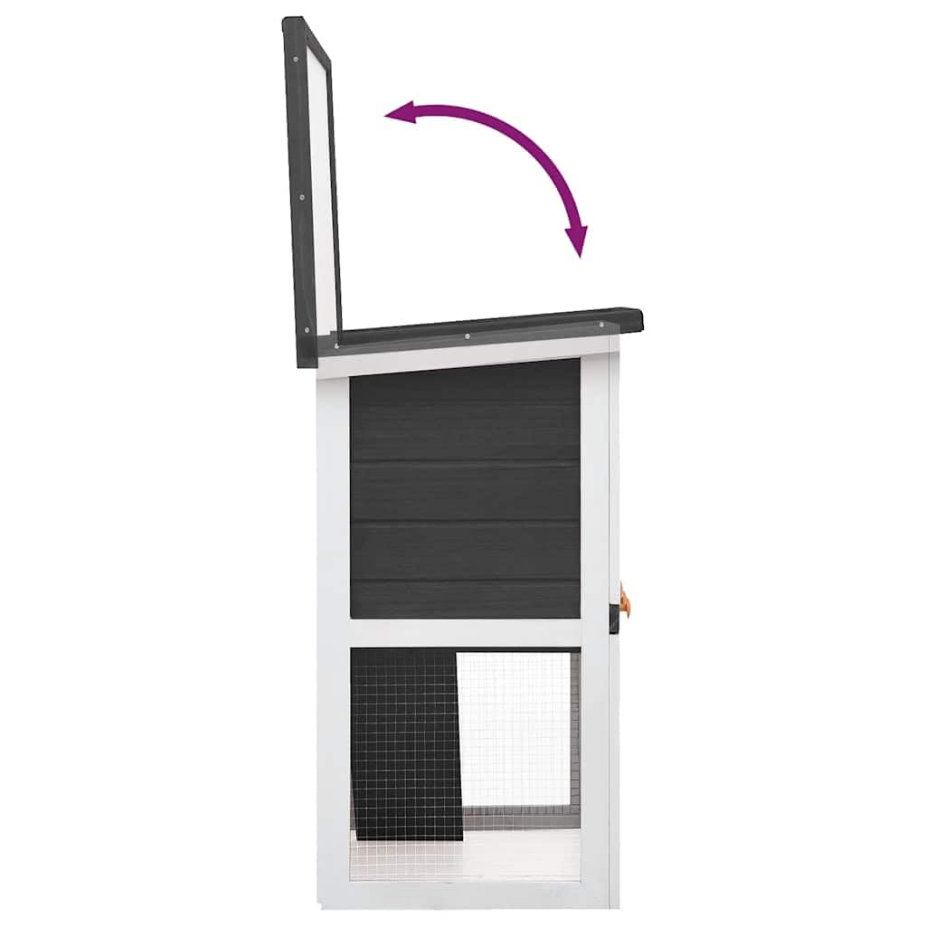 Kaninchenstall Holz Kleintierstall Grau Weiß Hasenstall mit Rampe und ausziehbarer Schublade Kleintierkäfig zweistöckig für Hasen Meerschweinchen Outdoor Indoor 90x45x80 cm