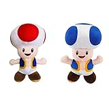 YoCosii (2 Pack) Mushroom Toad Plush, Cute Game Stuffed Toy, Christmas, Birthday Gift - 8'，Red&Blue